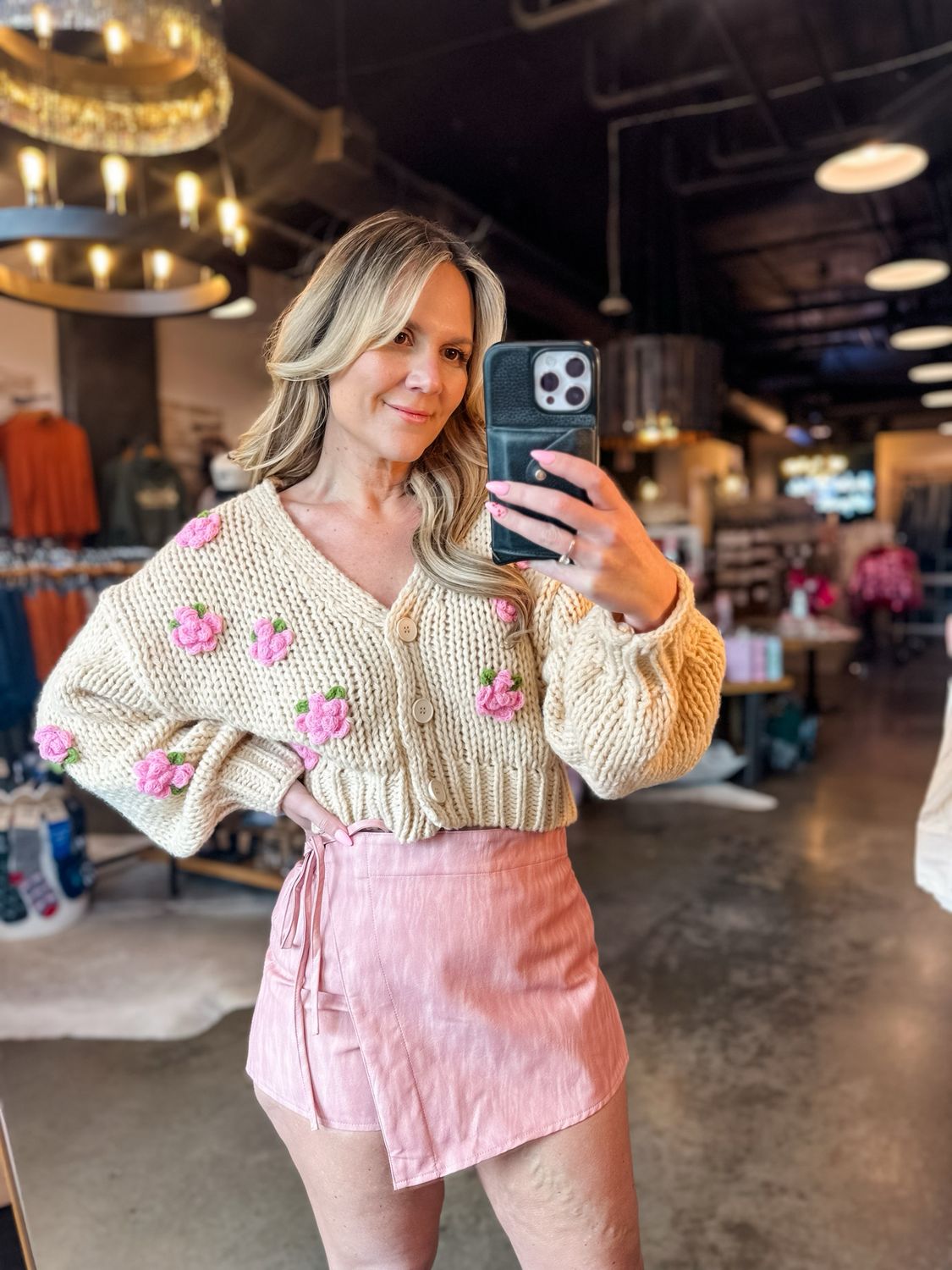 Beige Rose Knit Cardigan