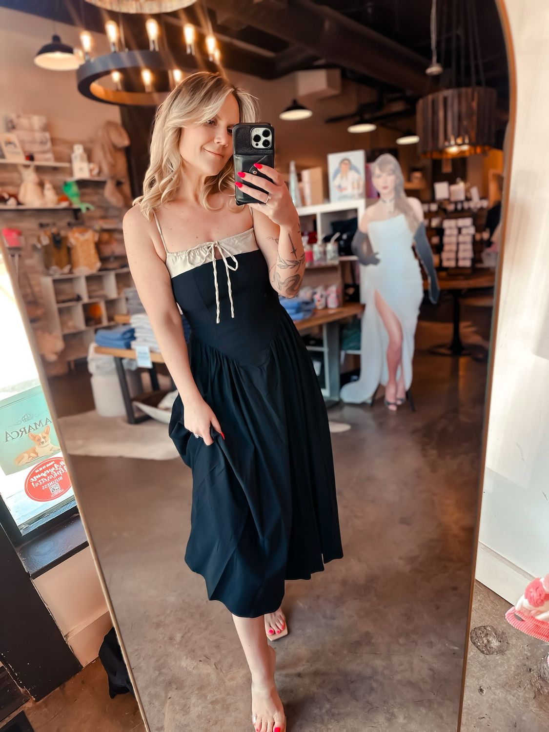 Black Corset Pleated Midi Dress