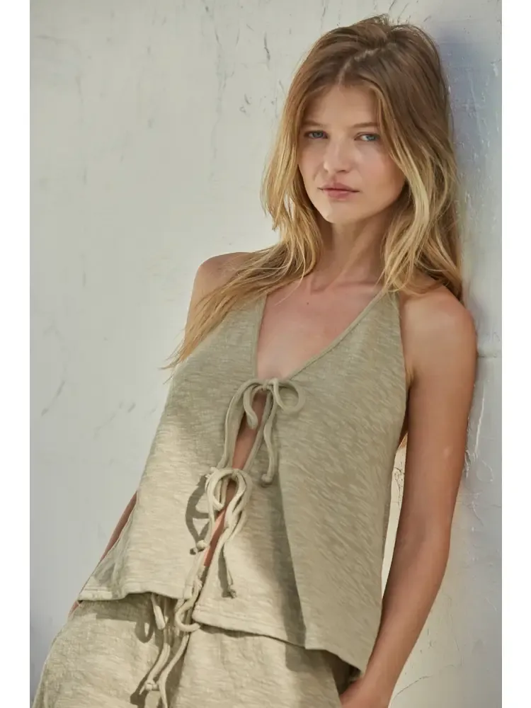 Moss Halter Tie Front Top