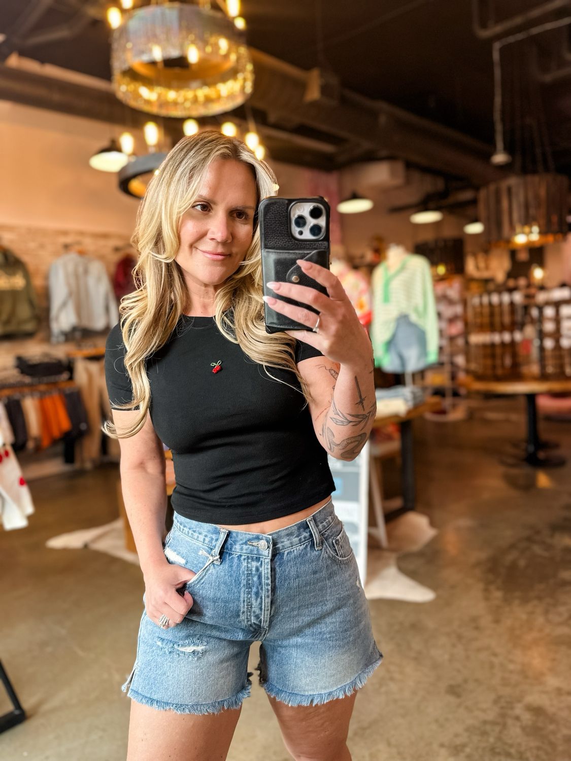 Black Beaded Cherry Baby Tee