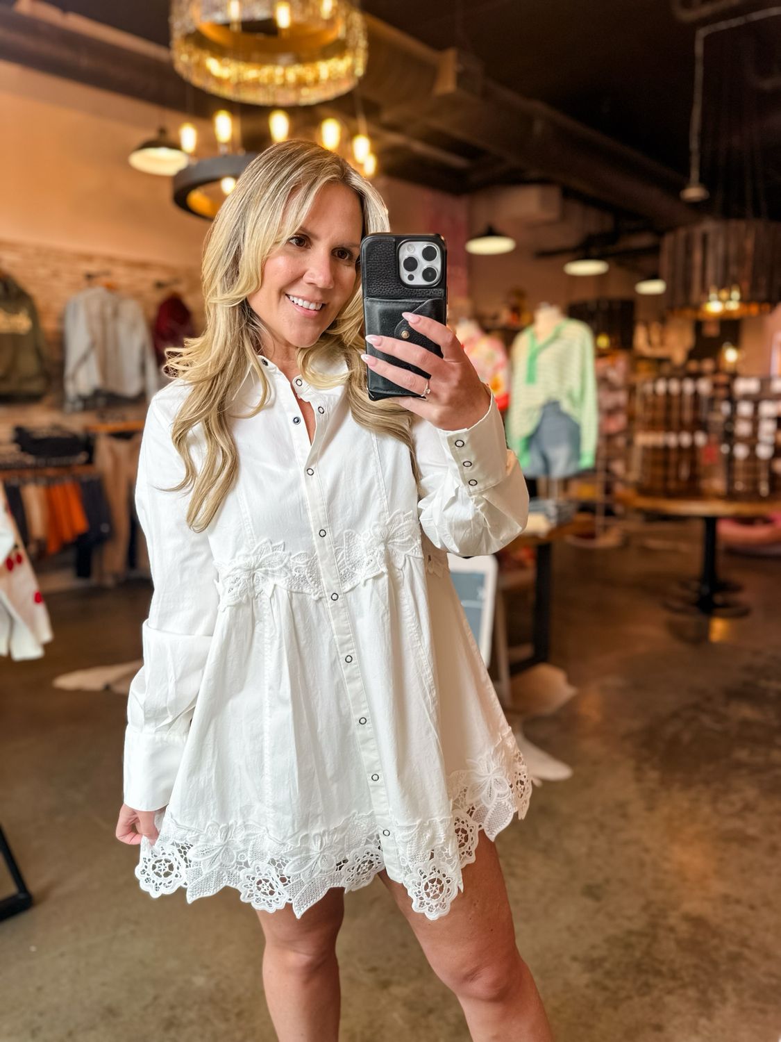 Off White Long Sleeve Dress w/ Lace Insets