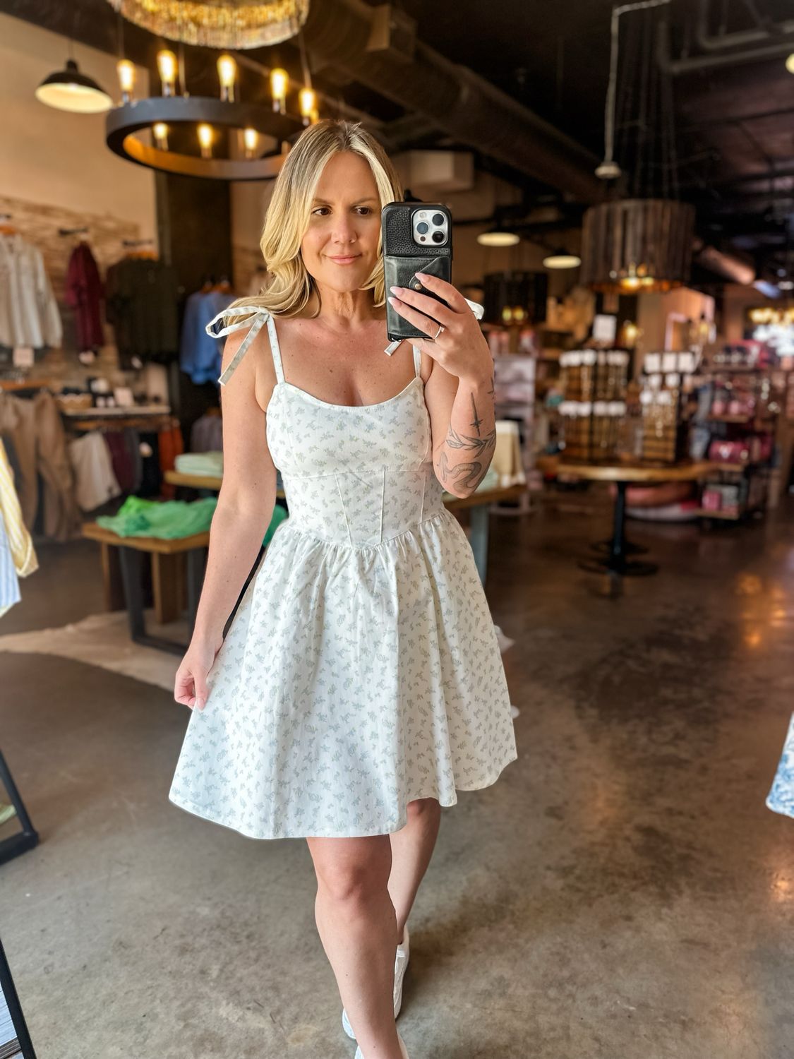 Blue Ditsy Floral Printed Denim Dress