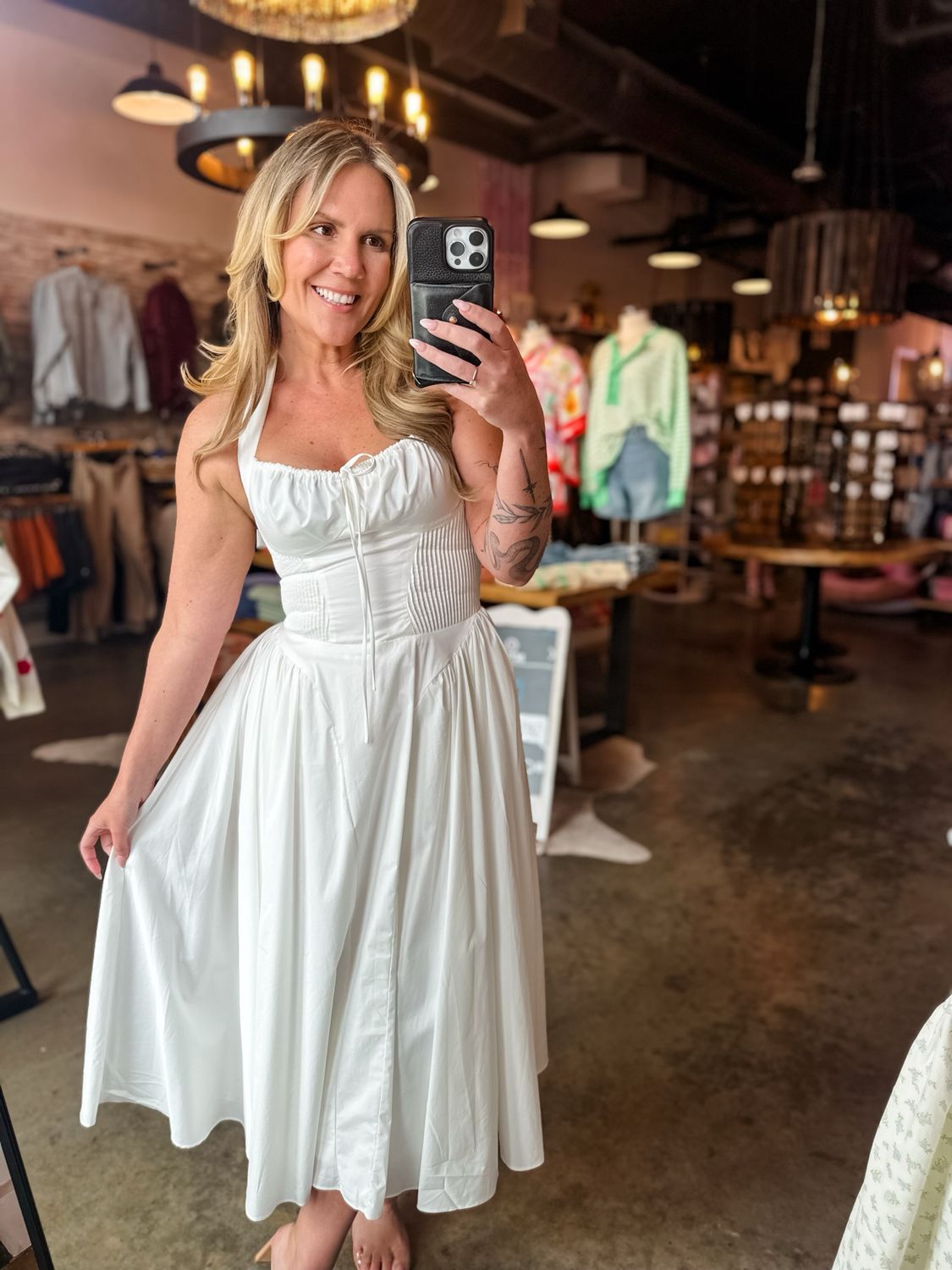 White Gathered Bust Pintuck Corset Midi Dress