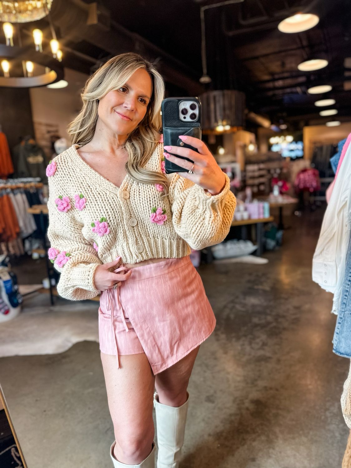 Pink Faux Leather Wrap Mini Skort