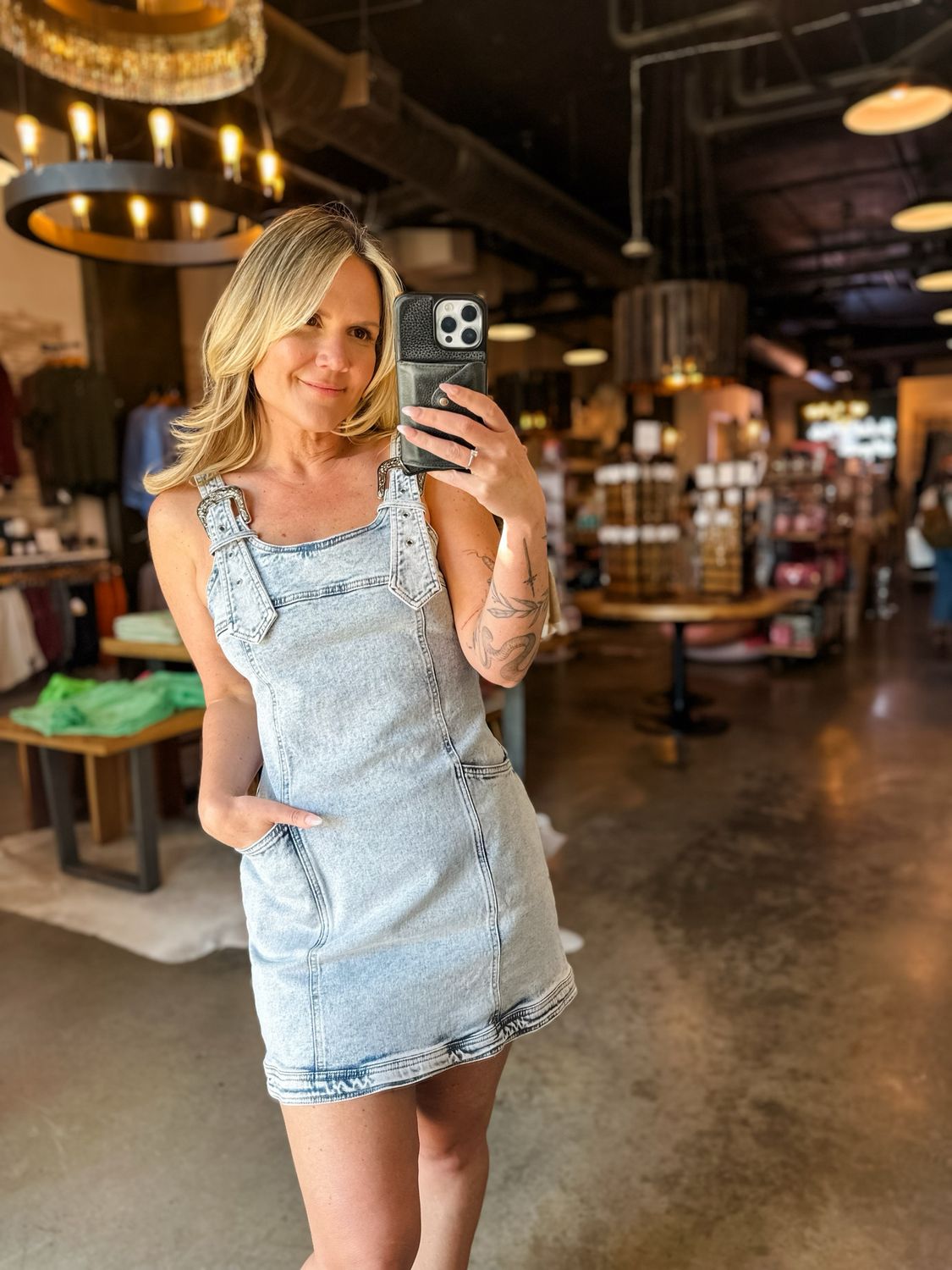 Light Wash Buckle Top Mini Dress