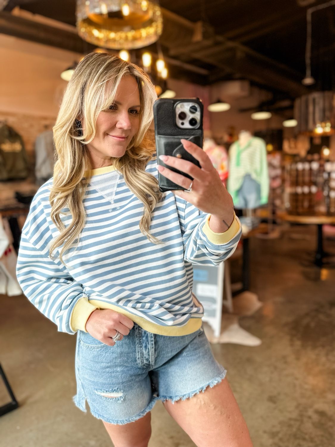 Antique Blue &amp; Ivory Oversized Striped Top