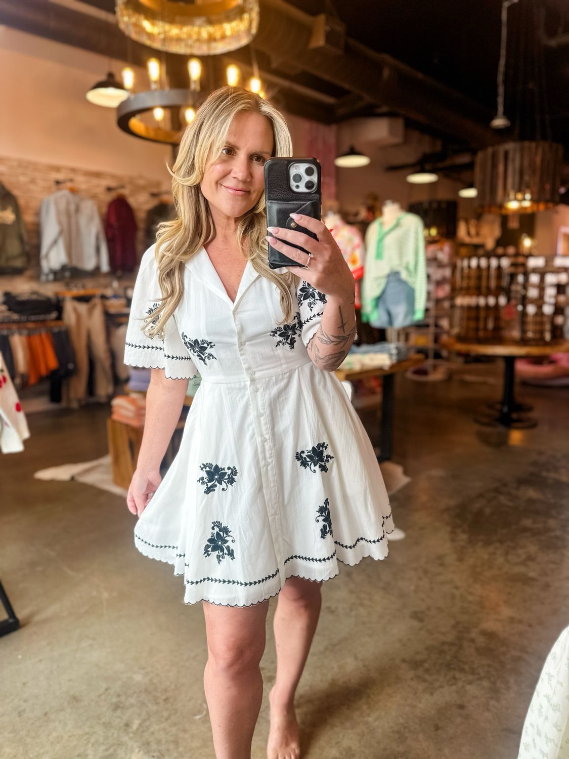 Off White Flower Embroidered Mini Dress
