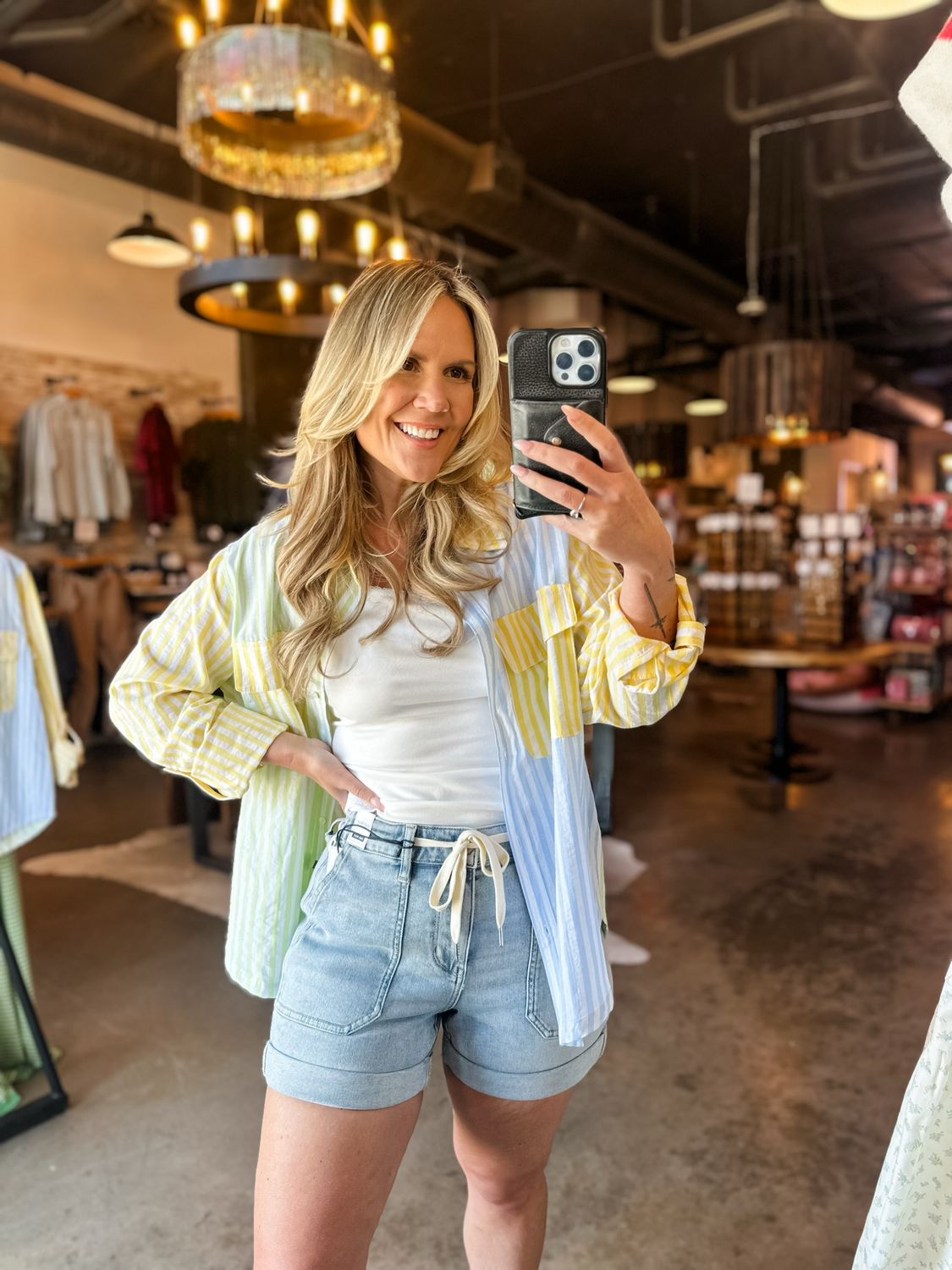 Long Sleeve Multi Colored Striped Button-up Top