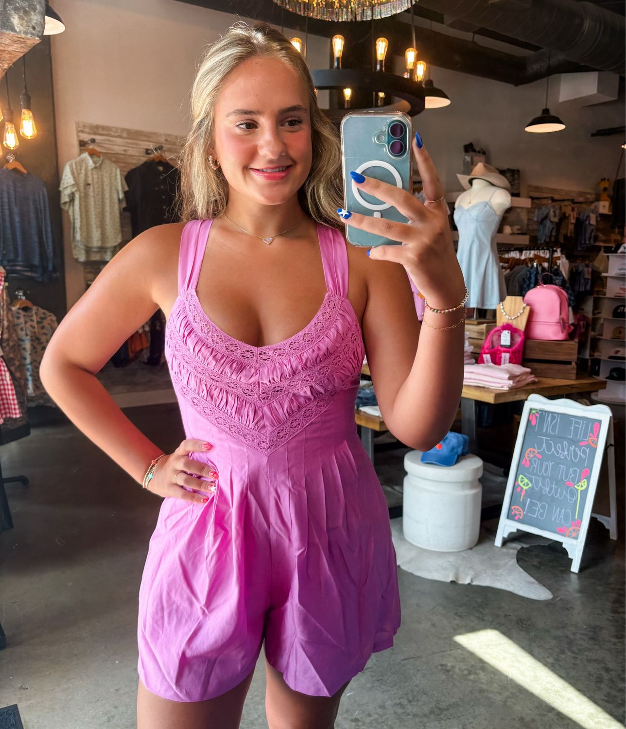 Pink Embroidered Pleated Romper