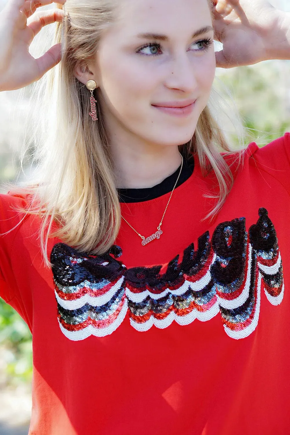 Georgia Bulldogs Enamel Script Necklace in Red