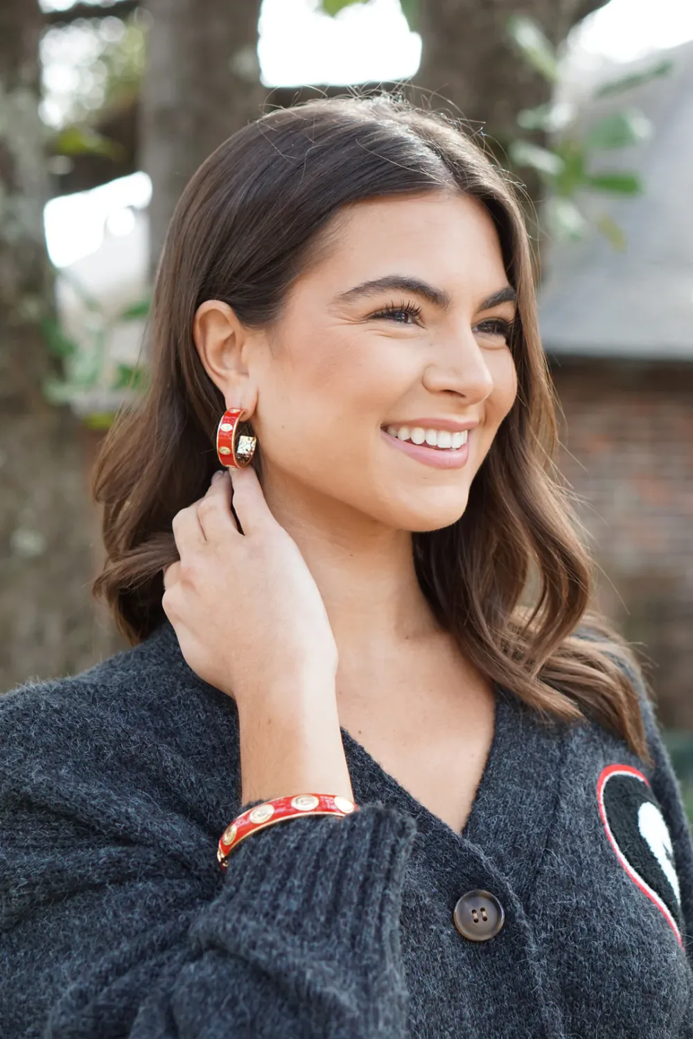 Georgia Bulldogs Enamel Logo Hoop Earrings in Red/Shiny Gold