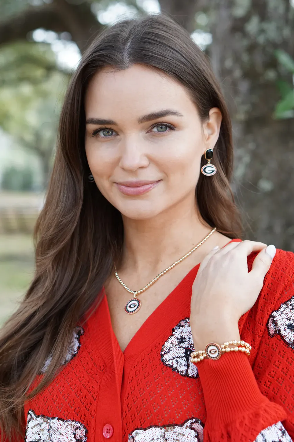 Georgia Bulldogs Rhinestone Enamel Logo Earrings in Shiny Gold