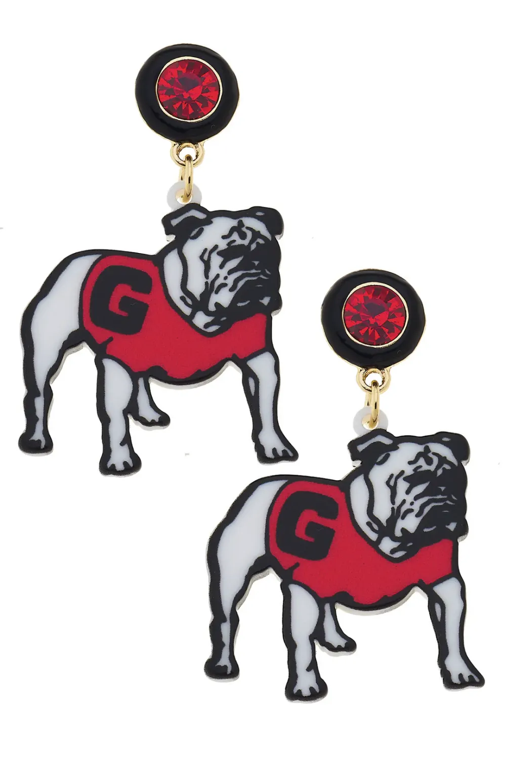 Georgia Hairy Dog Resin Mascot Earrings in Red/Black