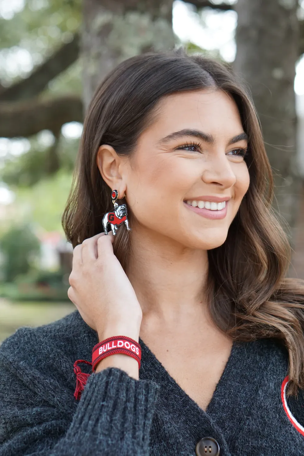 Georgia Hairy Dog Resin Mascot Earrings in Red/Black