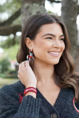 Georgia Hairy Dog Resin Mascot Earrings in Red/Black