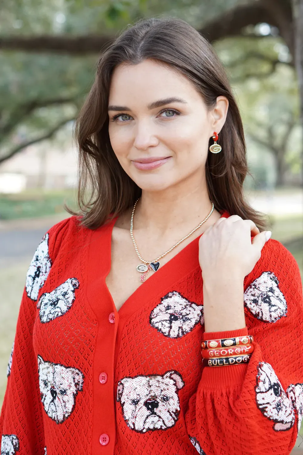 Georgia Bulldogs Ball Bead Charm Necklace in Shiny Gold