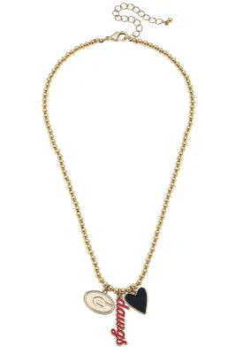 Georgia Bulldogs Ball Bead Charm Necklace in Shiny Gold