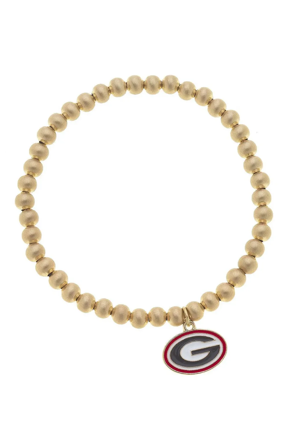 Georgia Bulldogs Ball Bead Stretch Bracelet in Satin Gold