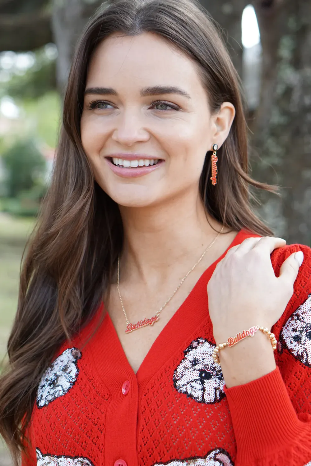 Georgia Bulldogs Autograph Enamel Stretch Bracelet in Shiny Gold