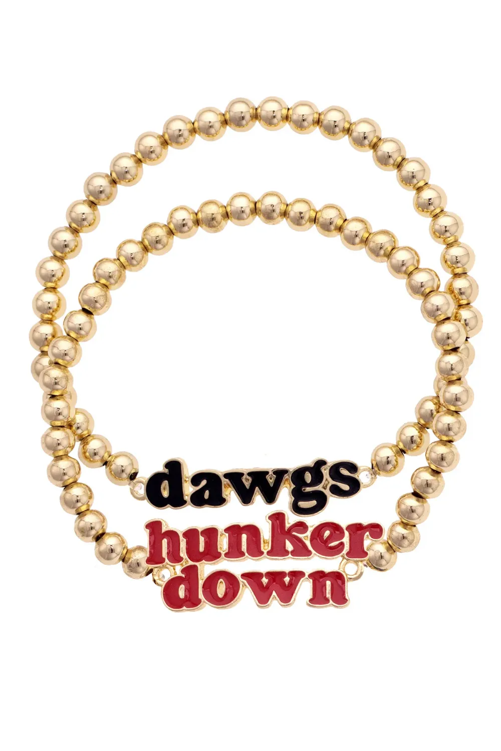 Georgia Bulldogs Slogan Ball Bead Set of 2 Bracelet in Red/Blk/Gld