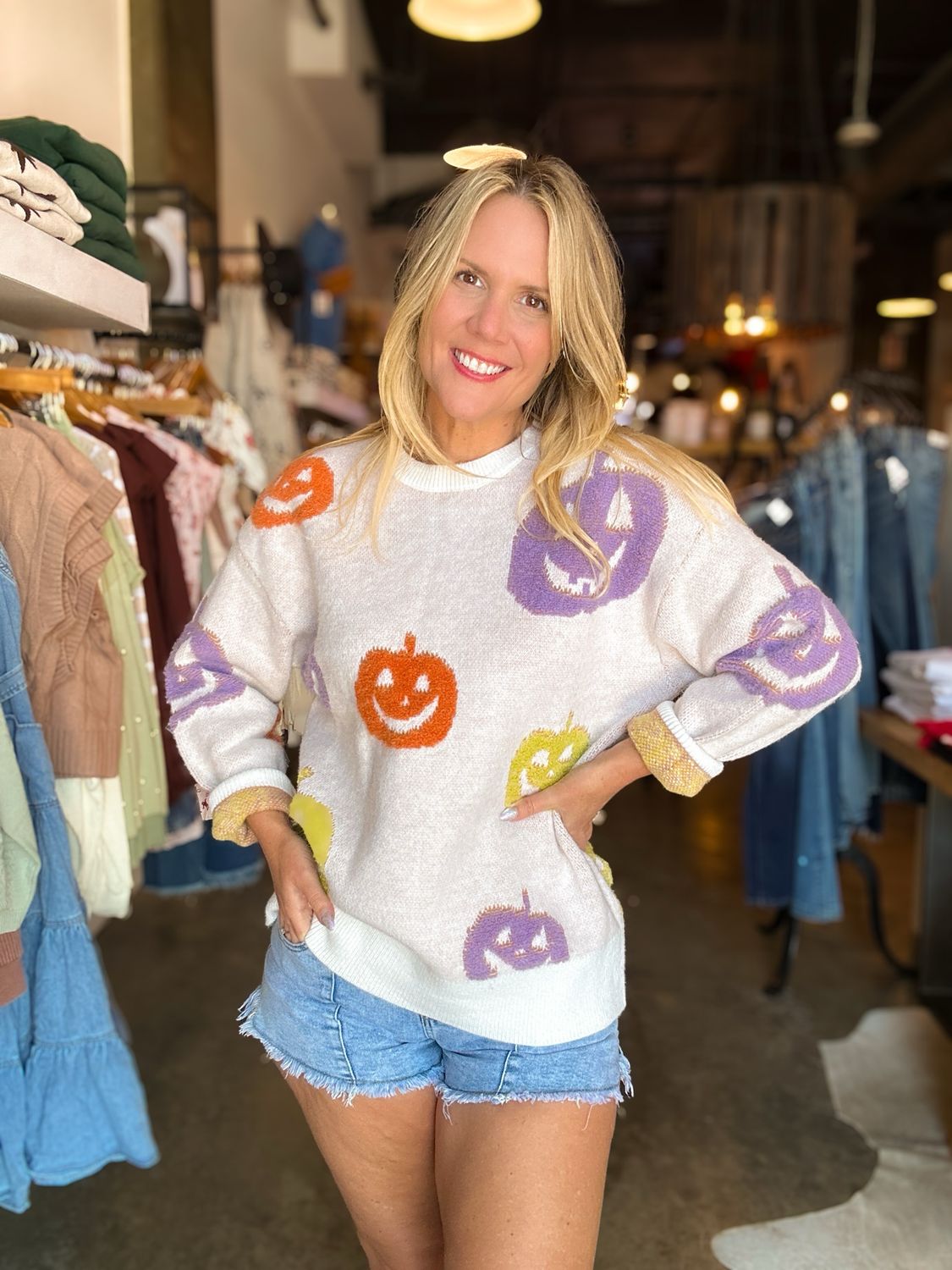 White Halloween Pumpkin Sweater