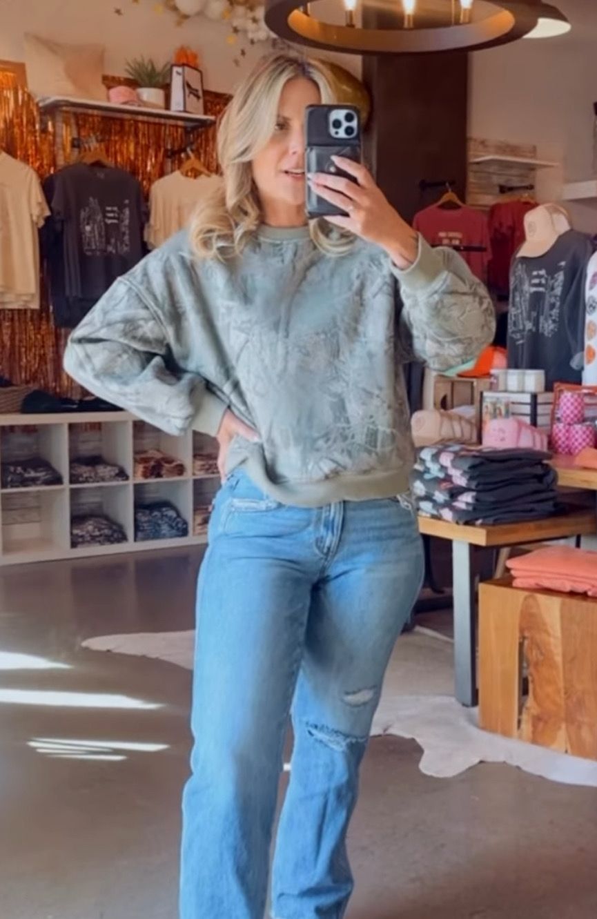 Sage Camo Print Crewneck Sweatshirt Sage Camo Print Crewneck Sweatshirt