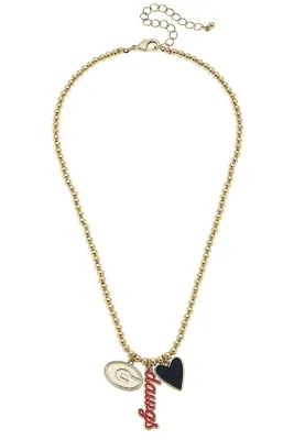 Georgia Bulldogs Ball Bead Charm Necklace in Shiny Gold