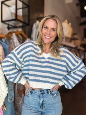 Sky Blue Cropped Striped Sweater