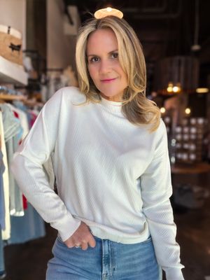 Off White Fine Gauge Mock Neck Top