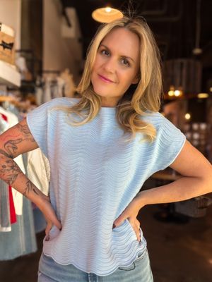 Soft Blue Scallop Pattern Relax Knit Top