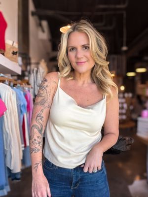 Beige Cami Cowl Neck Top