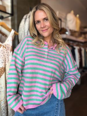 Sugar Stripe Henley Sweater