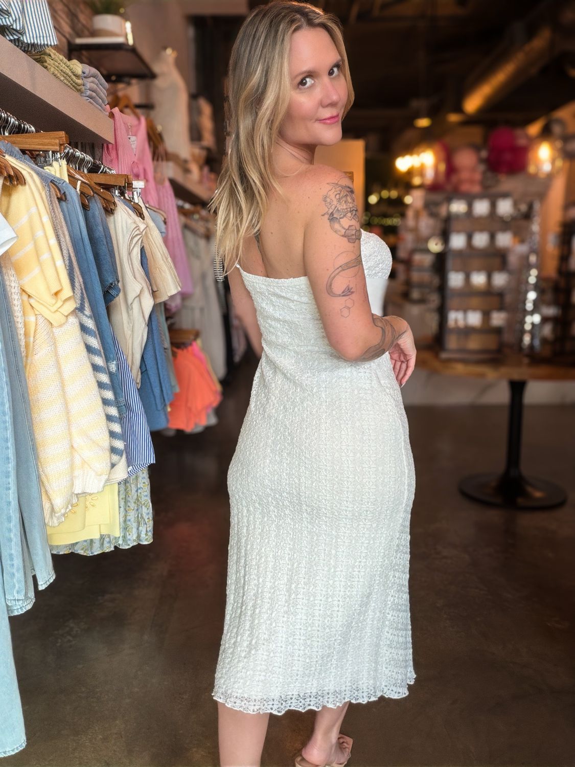 White Lace Midi Dress w/ Slit