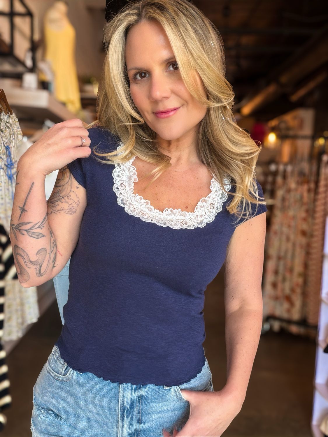 Lace Trim Cap Sleeve Top