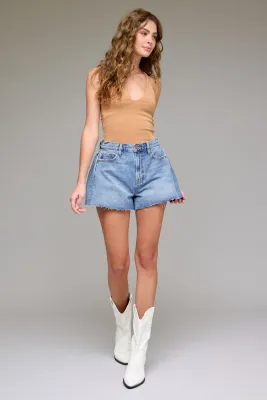 Ava Medium Wash Side Insert 3" A-Line Shorts