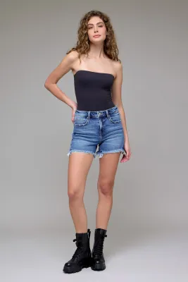 Bailey Medium Wash Frayed Hem BF Shorts
