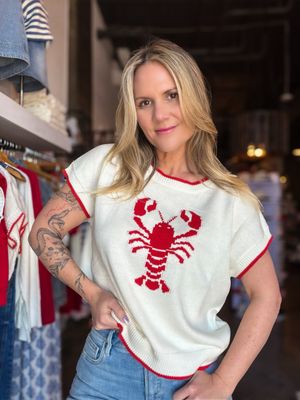 Lobster Motif Short Sleeve Knit Sweater