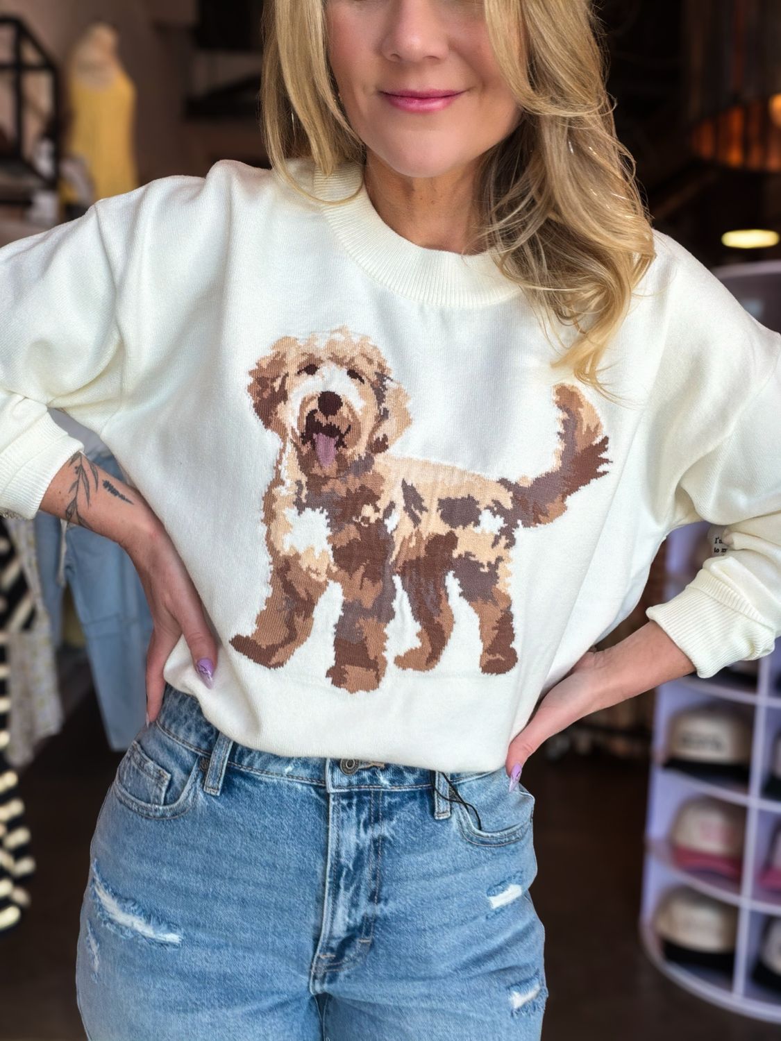 White Crew Neck Goldendoodle Sweatshirt