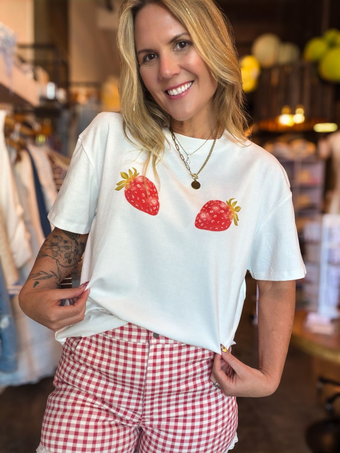 White Strawberry Graphic Tee
