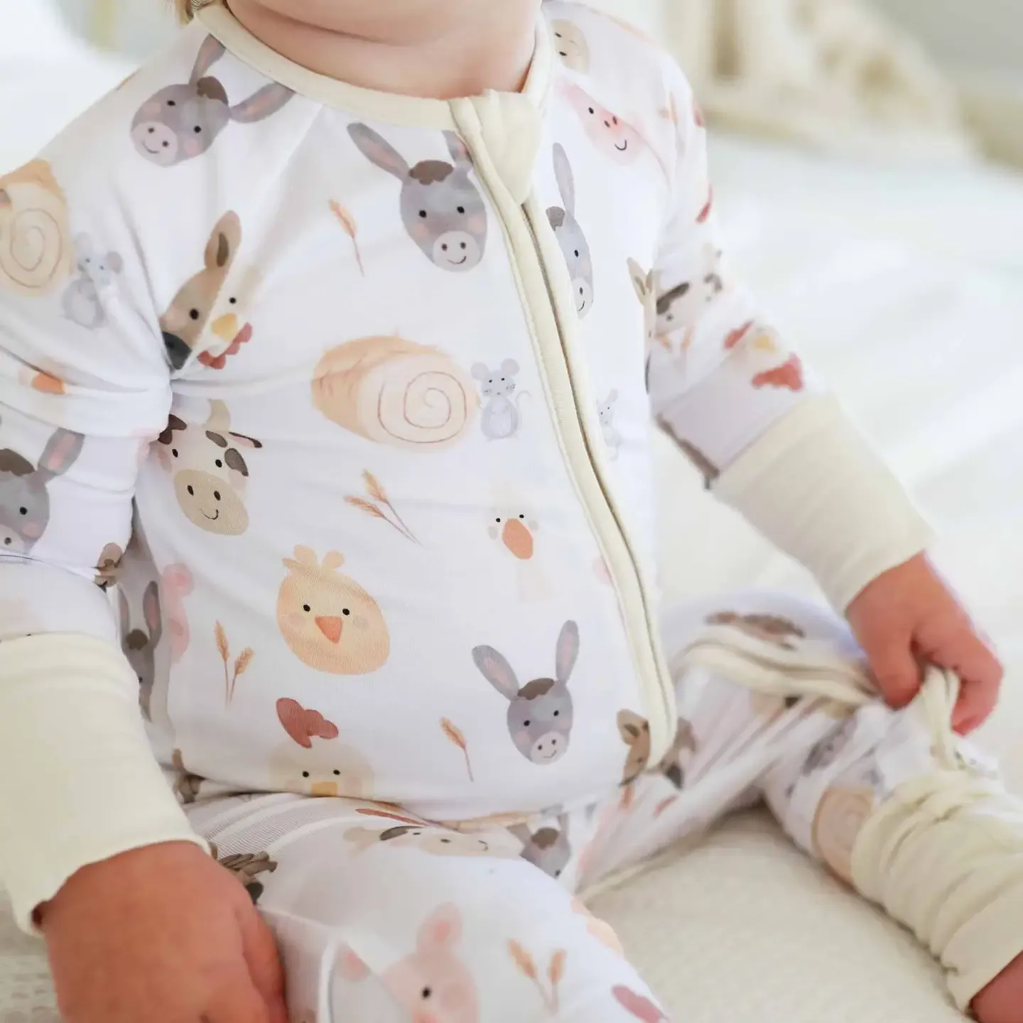 Caden Lane Barnyard Buddies Zip Romper
