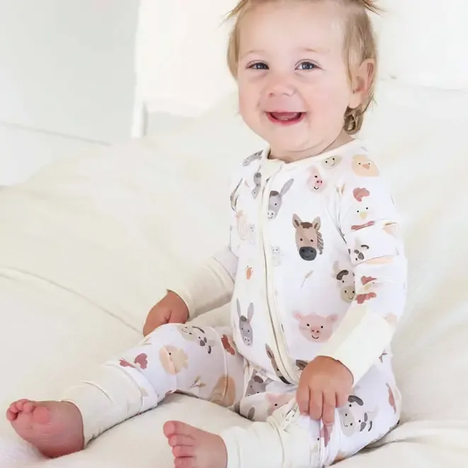 Caden Lane Barnyard Buddies Zip Romper