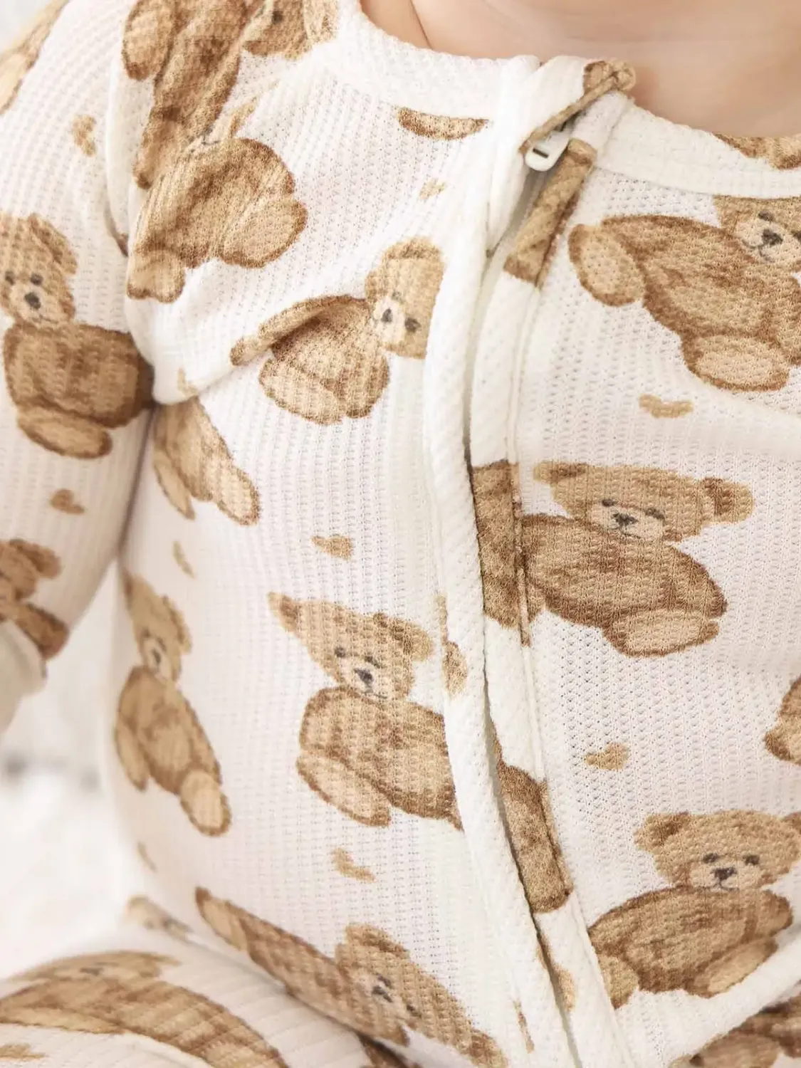 Caden Lane Bears Sweet Waffle Zip Romper