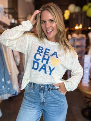 White Beach Day Graphic Sweater Top