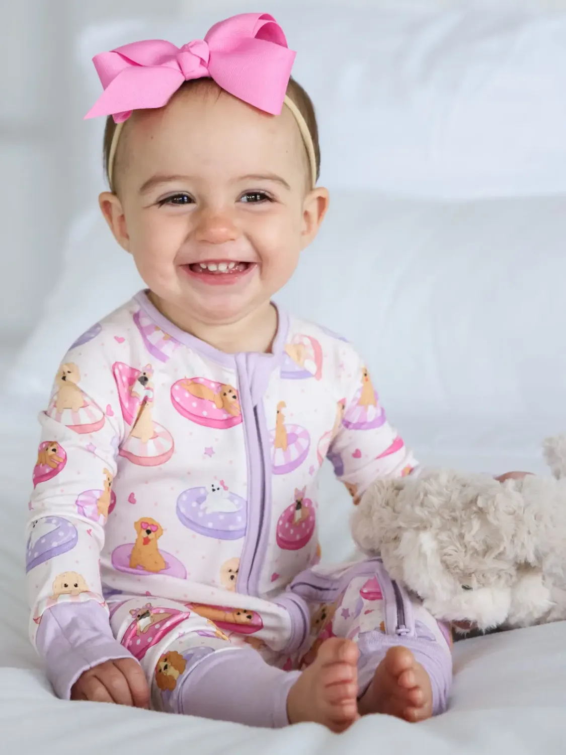 Caden Lane Zip Romper Poolside Pups Pink