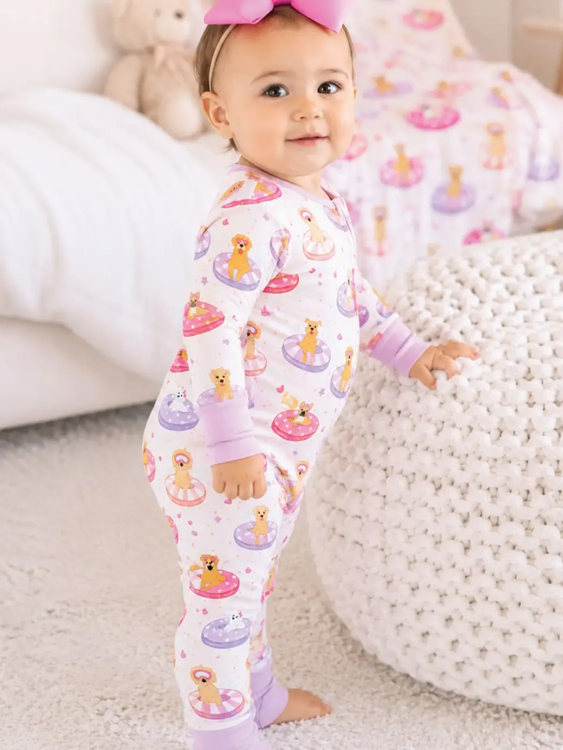 Caden Lane Zip Romper Poolside Pups Pink