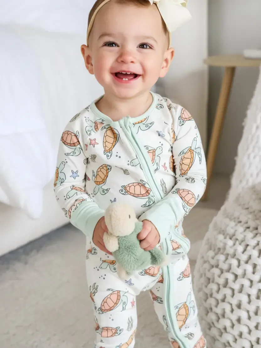 Caden Lane  Zip Romper Turtley Rad