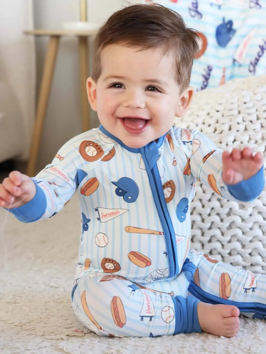 Caden Lane Ballpark Bros Zip Romper