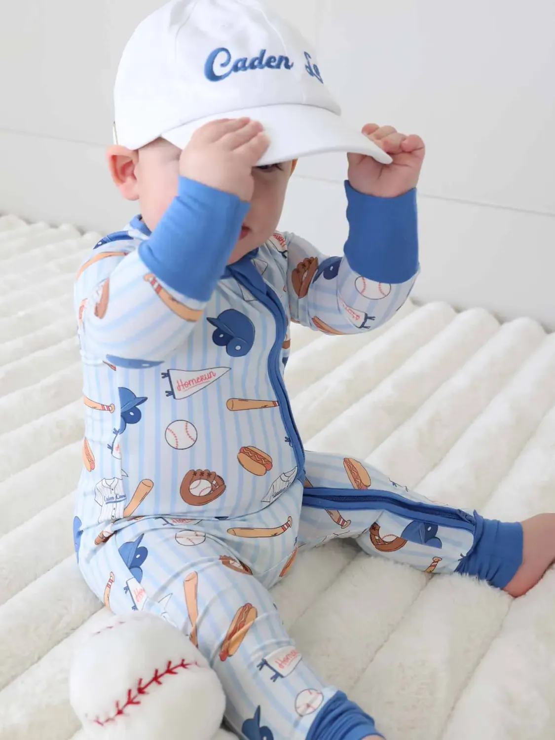 Caden Lane Ballpark Bros Zip Romper
