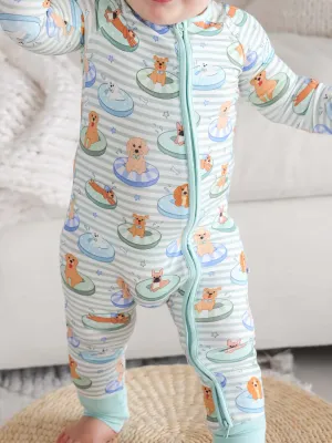 Caden Lane Zip Romper Poolside Pups Blue