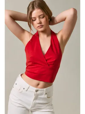 Halter Neck Open Back Bow Detail Knit Top